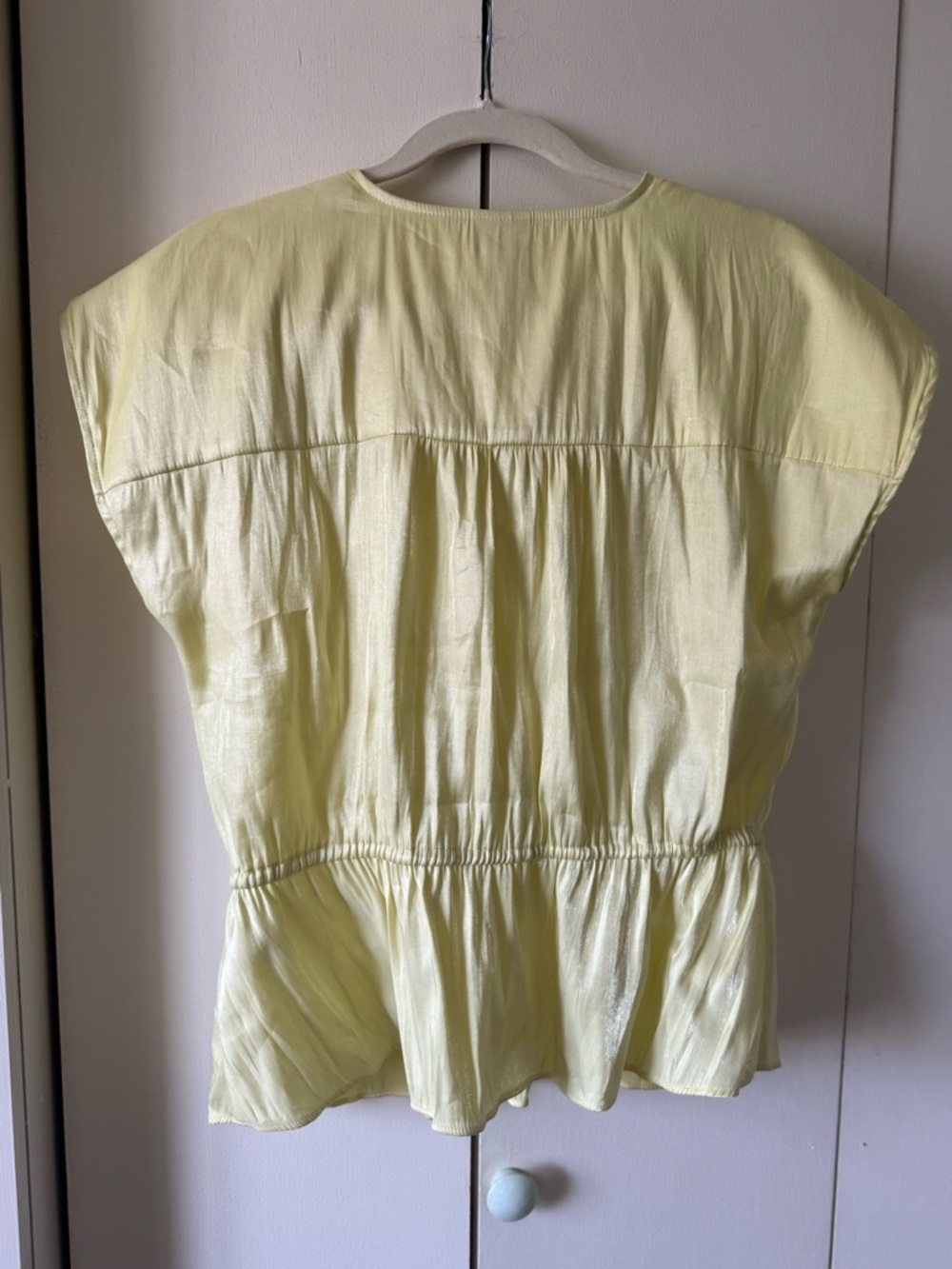 INC International Concepts Yellow Shimmer V-Neck Peplum Blouse Babydoll Top - Picture 9 of 9